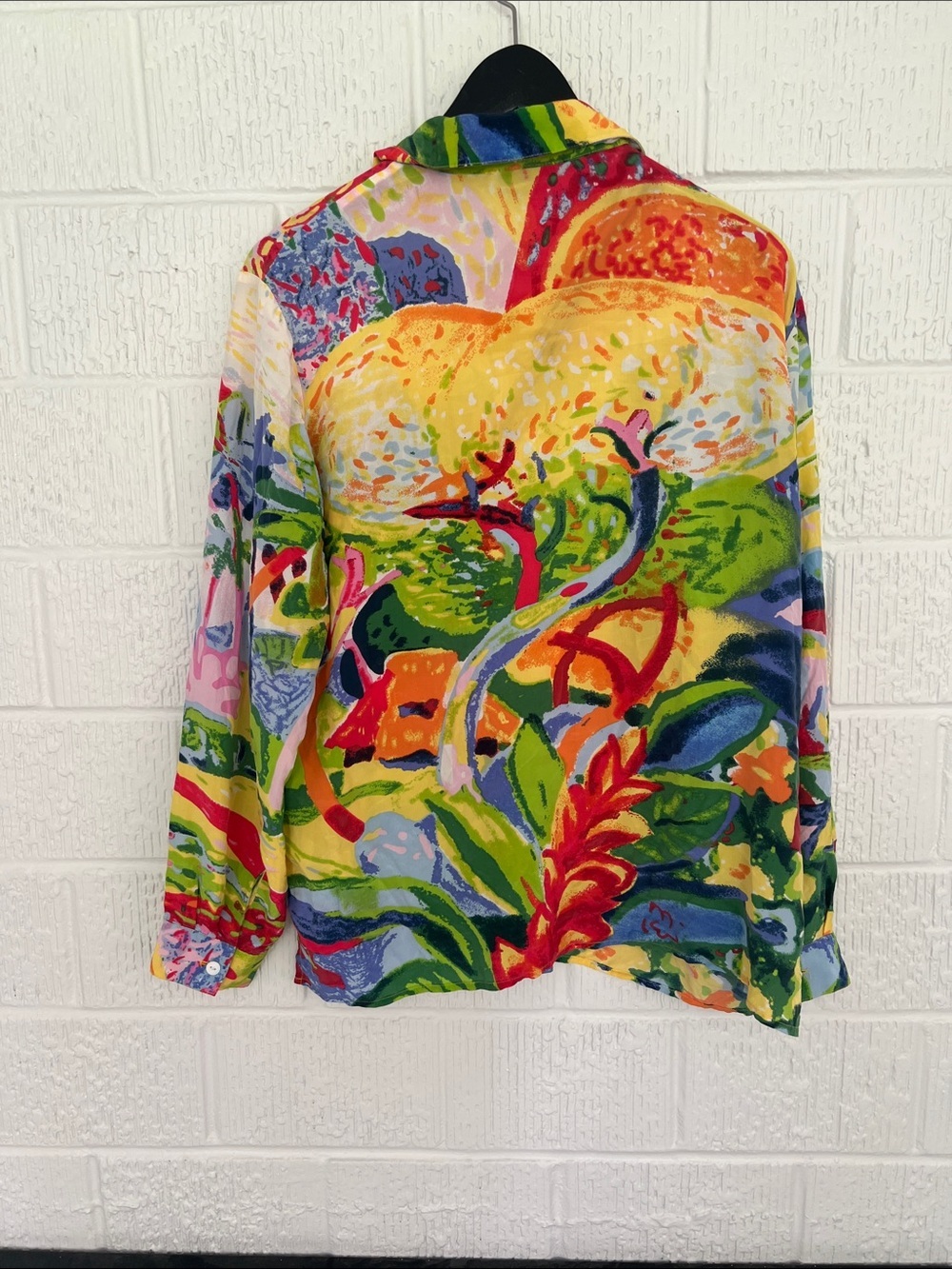 Michael Leu Vibrant Tropical Print Button-Up Shirt Silk large - Picture 3 of 9